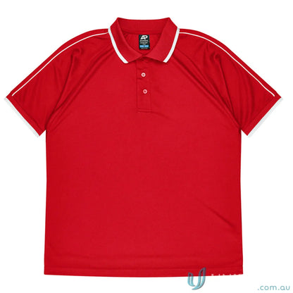Red short-sleeved polo with white trim from Double Bay Mens Polos collection