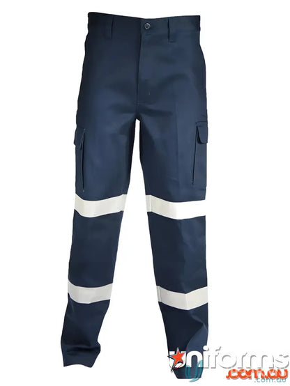 Navy blue Double Hoops Taped Cargo Pants with reflective hoops tape for work safety