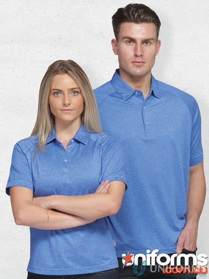 Matching blue Dri Gear Melange Polo shirts for uniforms or casual wear