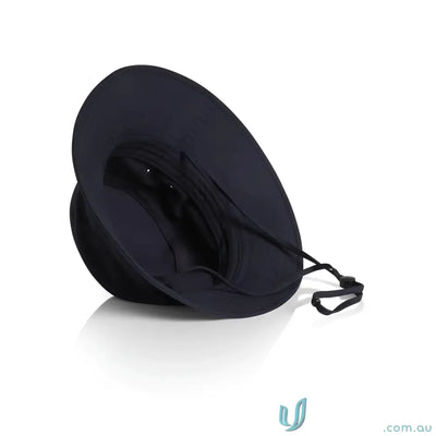 Dark blue durable nylon wide brim bucket hat with adjustable chin strap for sun protection