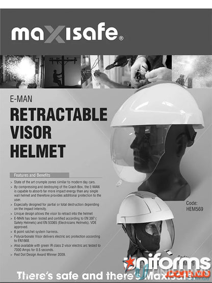 E-MAN 4000 Helmet with retractable visor, crash box, and impact energy protection