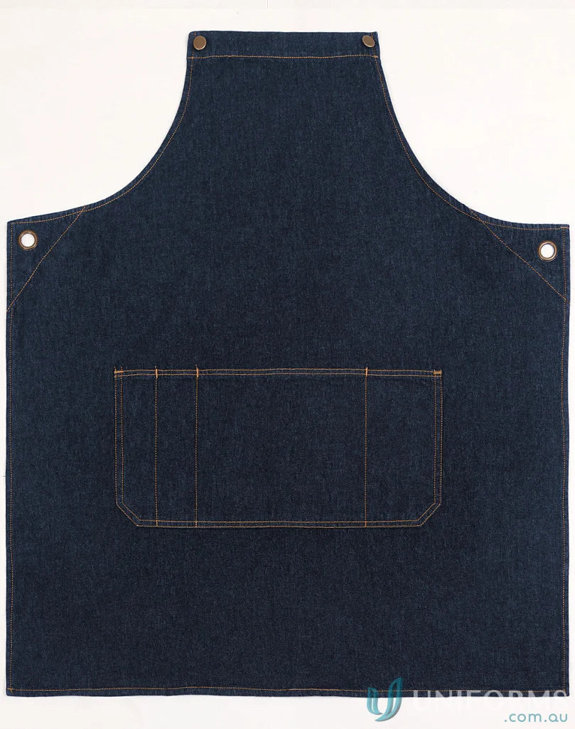 Dark blue cotton denim apron from East Village Denim with winning spirit east design