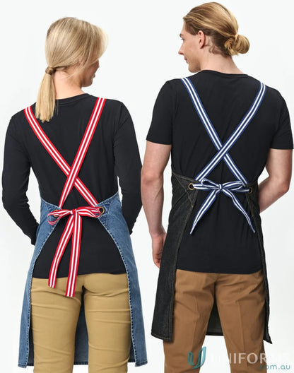 East Village Denim Bib Apron with striped straps perfect for winning spirit east style