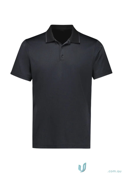 Black Echo Polo short-sleeve shirt made from recycled polyester, ideal for workwear uniforms