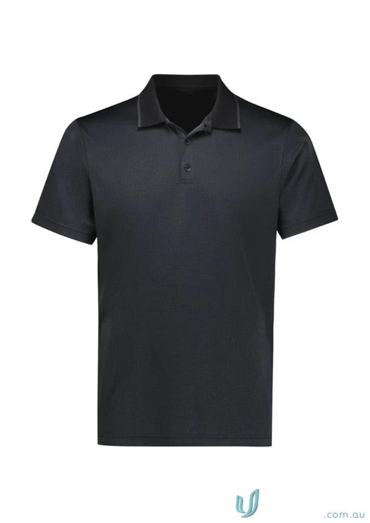 Black Echo Polo short-sleeve shirt made from recycled polyester, ideal for workwear uniforms