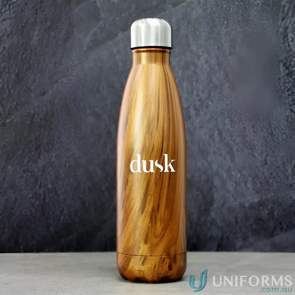 Woodgrain finish stainless steel Ecograin 500ml classic bottle with double walls