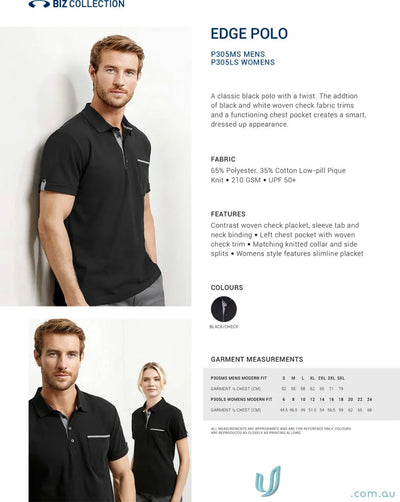 Black and white trim polo shirts from Biz Collection Mens Edge Short Sleeve Woven Check Polo