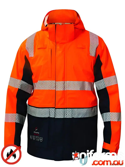 Orange and black EILBECK HRC2 Wet Weather Jacket with concealed heat resistant feature