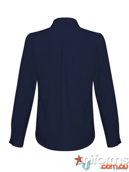 EILBECK Ladies LS Blouse in dark blue with mechanical stretch for uniforms and workwear