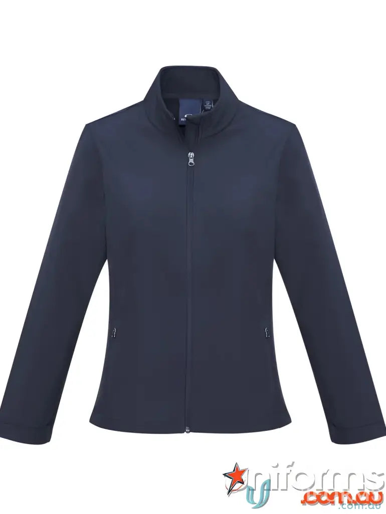 Navy blue zip-up EILBECK Ladies Softshell Jacket perfect for work uniforms and workwear