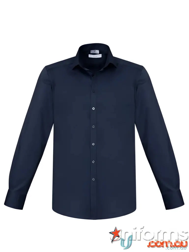 Navy blue long-sleeved dress shirt perfect for workwear and uniforms - EILBECK LS Shirt