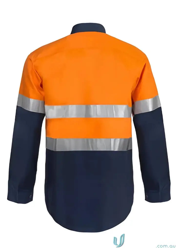 Orange and blue high-vis work shirt with reflective tape from EILBECK Reflective Tape Shirt collection