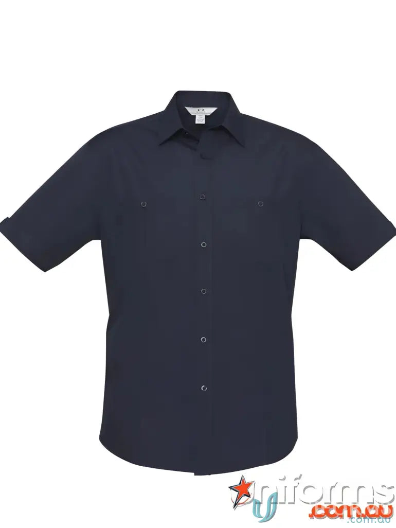 Navy blue short-sleeved button-down EILBECK SS Shirt ideal for work uniforms or workwear
