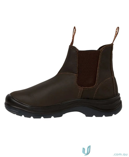 Brown leather Chelsea boot with sturdy sole for uniforms and workwear safety