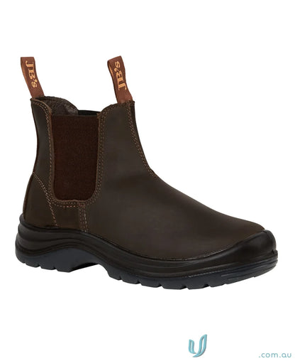 Brown leather work boot with durable sole from Elastic Sided Safety Boot CLARET for workwear