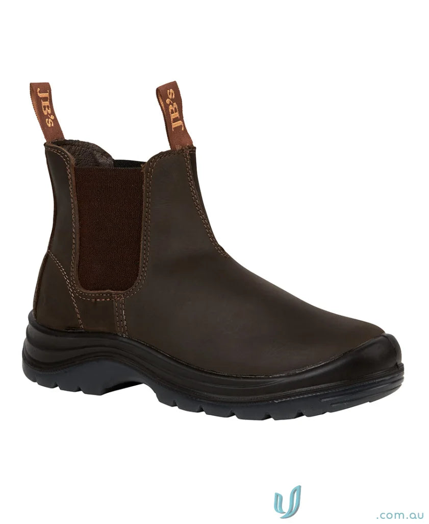 Brown leather work boot with durable sole from Elastic Sided Safety Boot CLARET for workwear