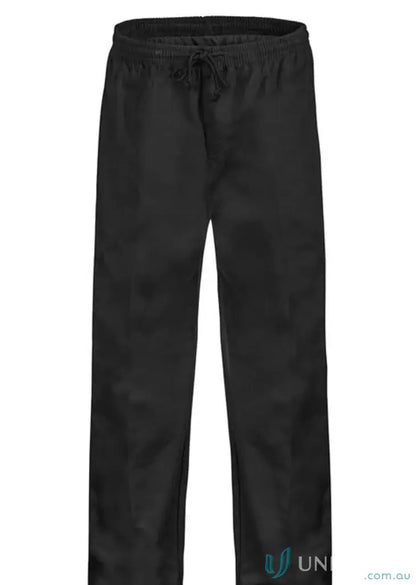 Black drawstring pants with elastic waistband reinforced stress points and internal fob pocket