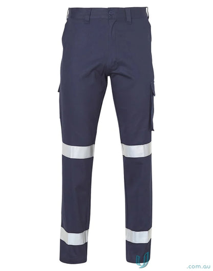 Navy blue work pants with reflective stripes from Eldarin 3M Taped Drill STOUT Pants, ideal for work uniforms