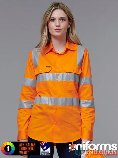Orange hi-vis rail lightweight safety shirt with bio motion perforated reflective for stay cool