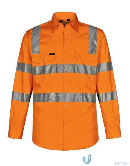 Orange long-sleeved rail lightweight safety shirt with bio motion perforated reflective