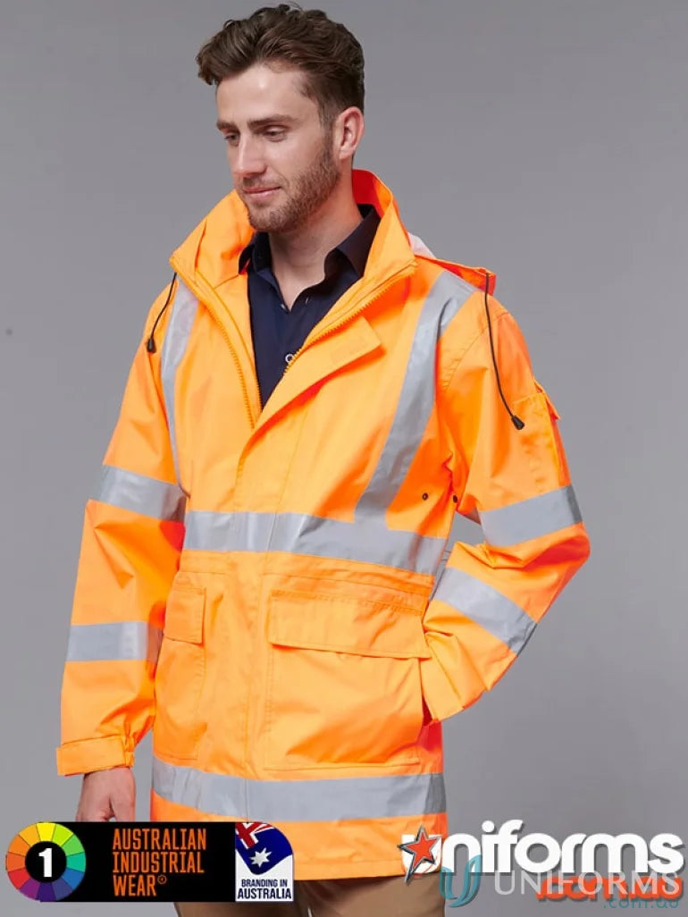 Orange high-visibility work jacket with pockets from Eldarin VIC Rail HiVis Uniforms