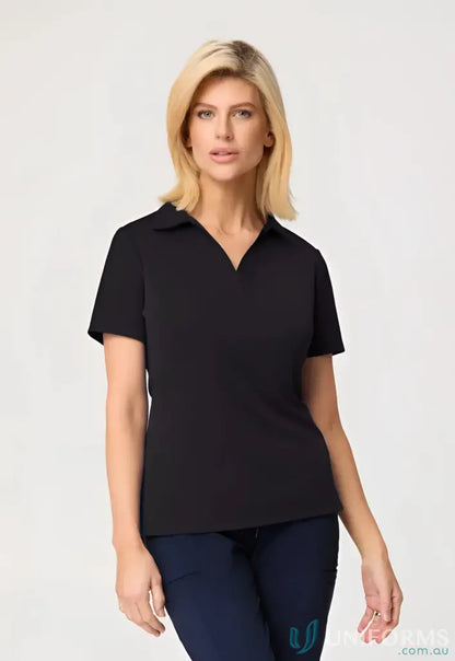 Ella Short Sleeve Polo Top in polyester matte jersey from City Collection Ella, stylish and comfy