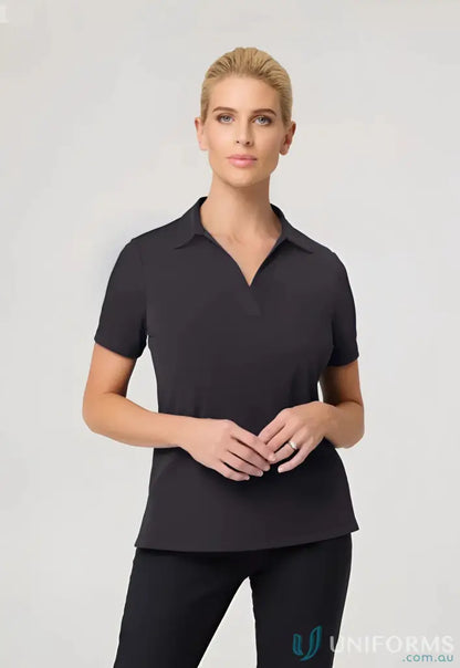 Ella Short Sleeve Polo Top in polyester matte jersey from City Collection Ella