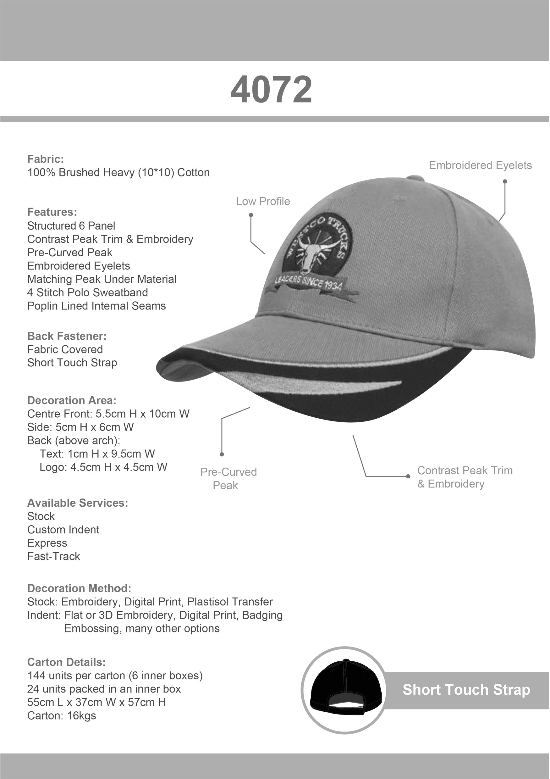 Embroidered Peak Trim Cap - Headwear