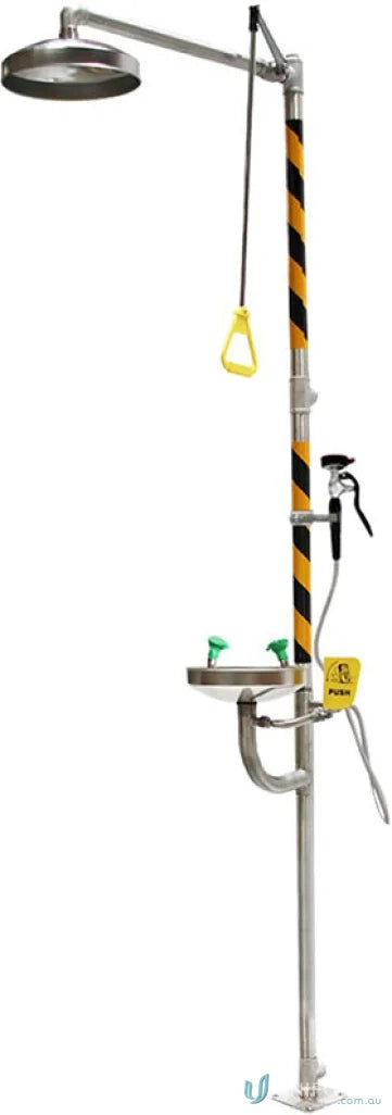 Stainless steel emergency safety shower and eye face wash station in Enclosed Decontamination Booth