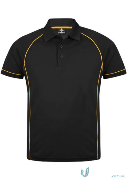 Black Endeavour Polo shirt with gold trim, perfect workwear for uniforms or casual work looks