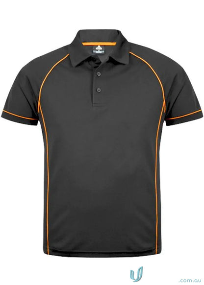 Black Endeavour Polo shirt with orange trim, perfect for work uniforms or workwear