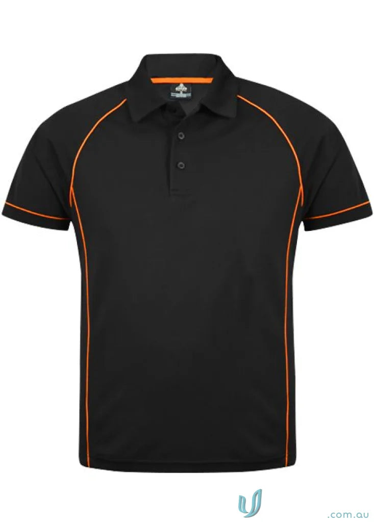 Endeavour Polo black polo shirt with orange trim, perfect workwear or uniforms