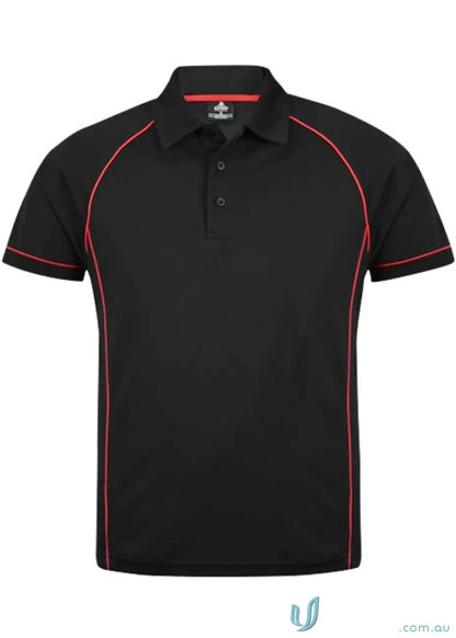 Endeavour Polo black workwear shirt with red trim, perfect for uniforms or workwear