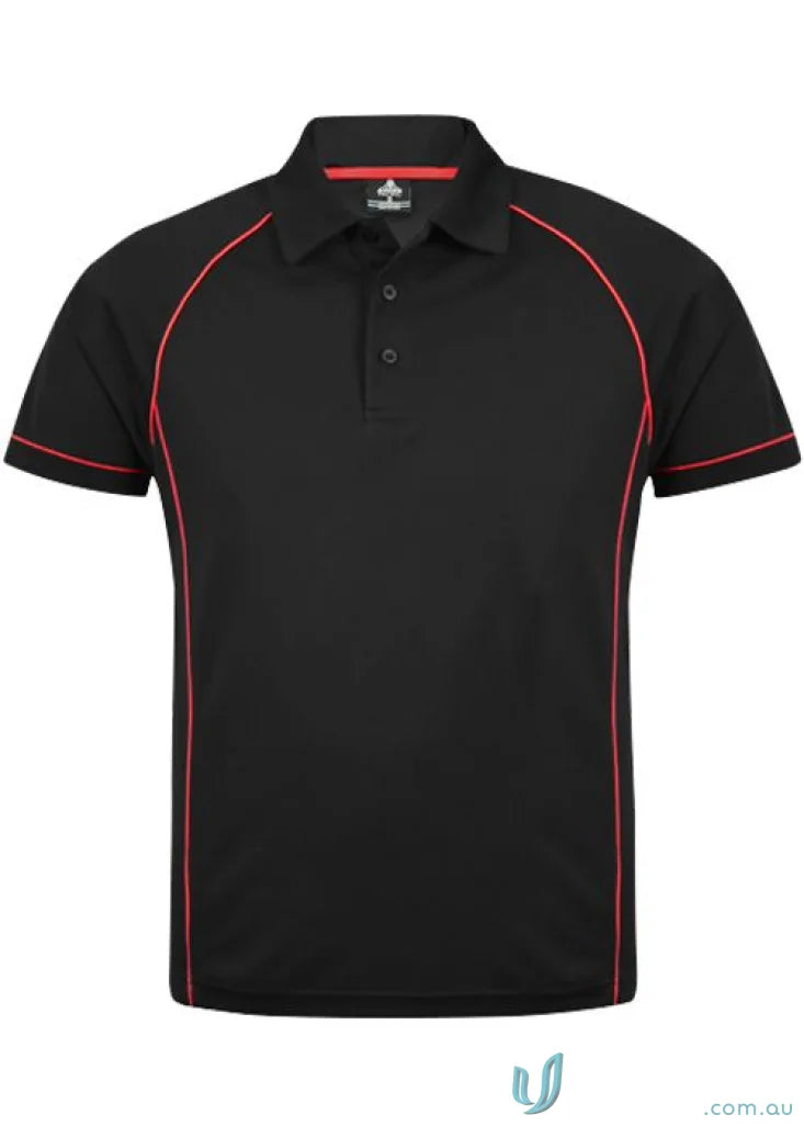 Endeavour Polo black workwear shirt with red trim, perfect for uniforms or workwear