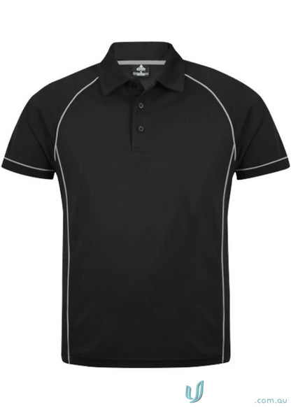 Black Endeavour Polo shirt with white trim, perfect for workwear and uniforms