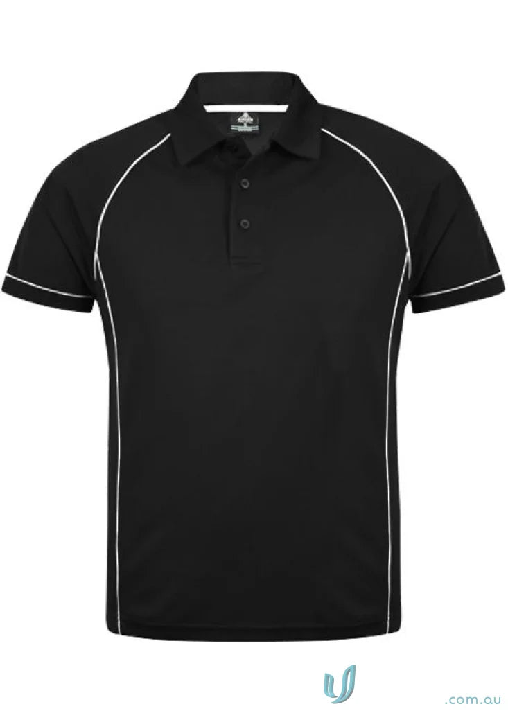 Black Endeavour Polo shirt with white trim, perfect for work uniforms and casual uniforms