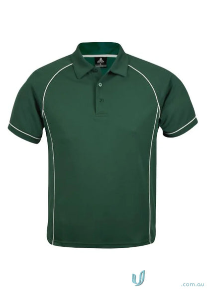Endeavour Polo in green with white trim, perfect workwear for uniforms and more