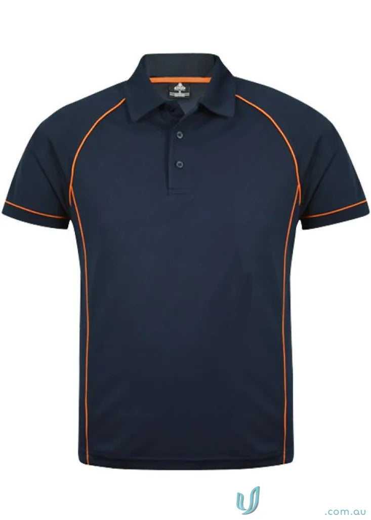 Navy blue Endeavour Polo shirt with orange trim, perfect for work uniforms or casual uniforms