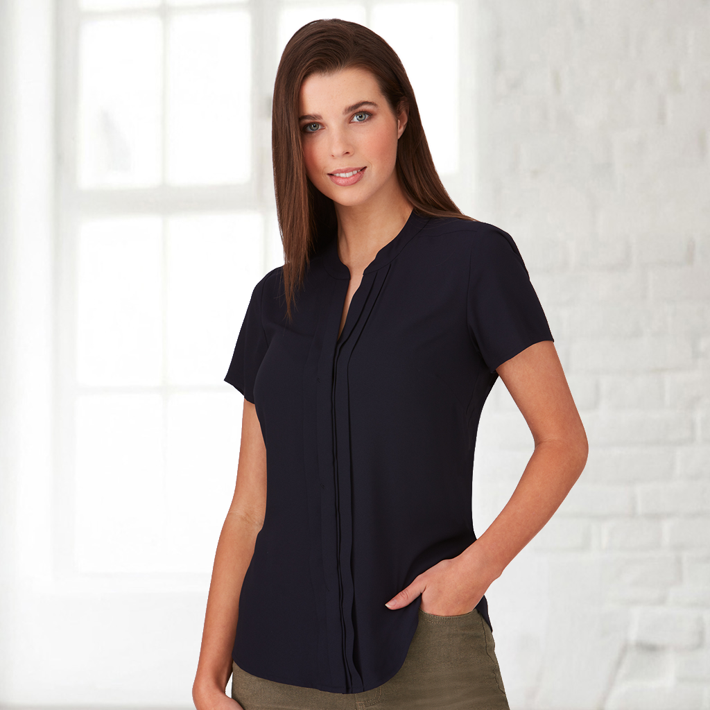 Navy blue Envy SS Shirt blouse with relaxed fit and concealed buttons