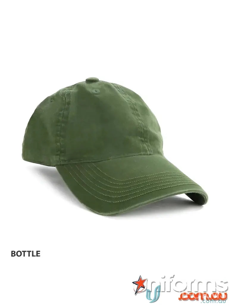 Bottle green enzyme washed cotton cap in stylish cap style, perfect for sports uniforms
