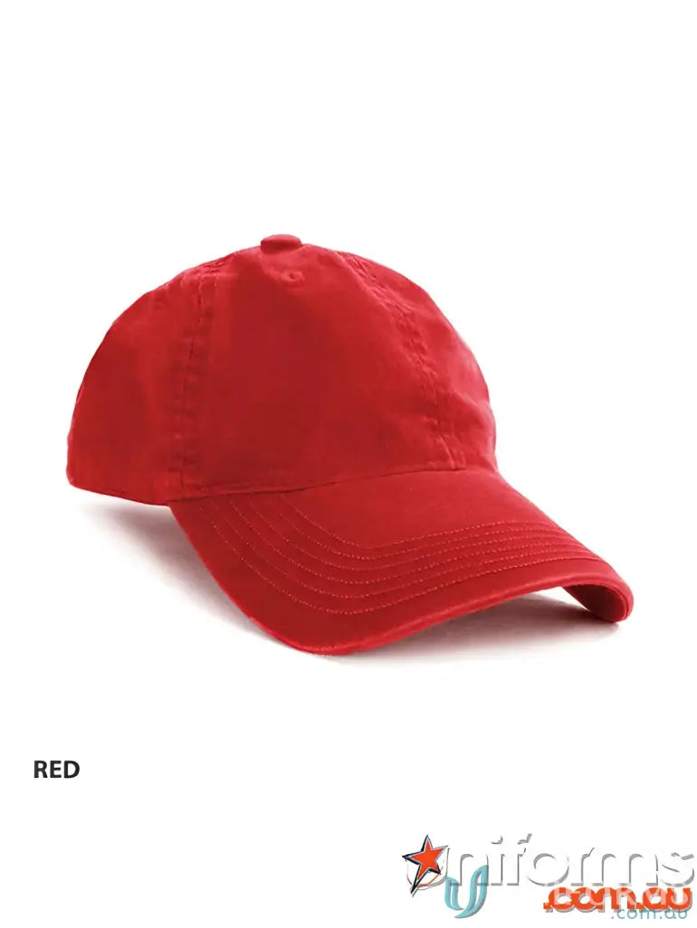 Red Enzyme Washed Cap made of soft washed cotton, perfect for sports uniforms and cap style