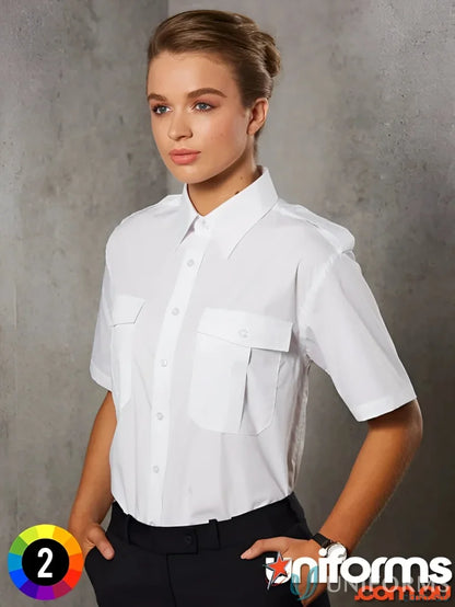 White Winning Spirit Epaulette SS Shirt with pleated pockets and epaulette short sleeve style