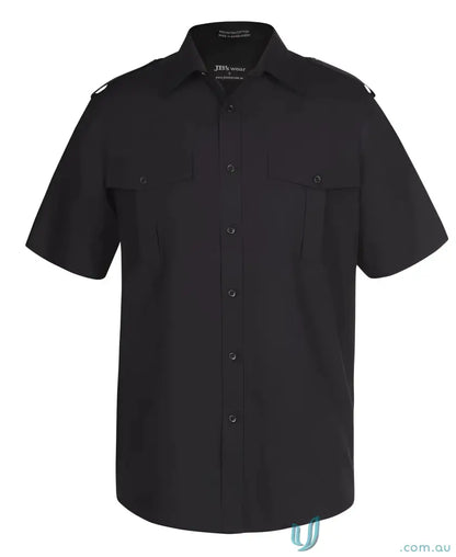 Men’s black jb’s epaulette short sleeve shirt with reinforced chest pockets and epaulets
