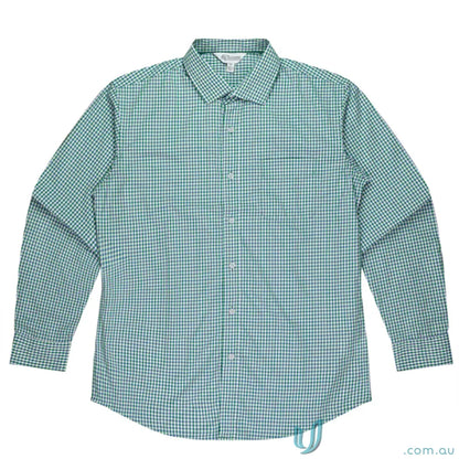 Epsom long sleeve green white checkered collar trim shirt with anti-pill treatment