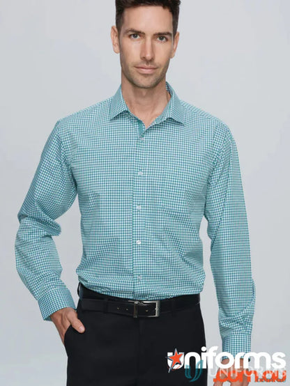 Epsom Long Sleeve Checkered Shirt with Collar Trim, Anti-Pill Treatment Long