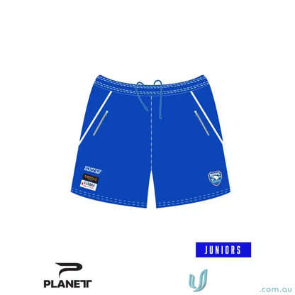ERCC Junior Training Shorts for young cricketers in blue athletic shorts style