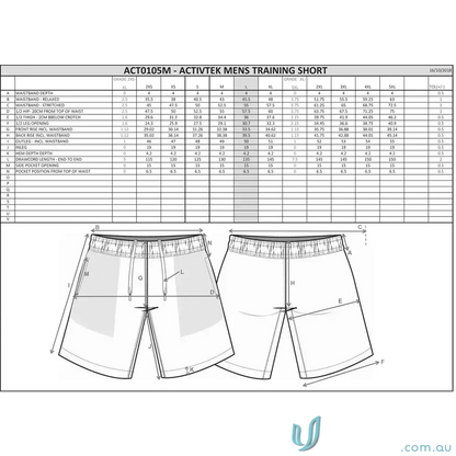 ERCC Junior training shorts sizing chart perfect for young cricketers and junior trainers