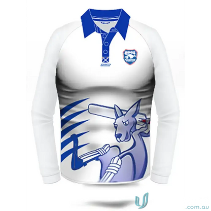 ERCC Junior White LS Polo long-sleeved cricket shirt for Ringwood Cricket Club fans