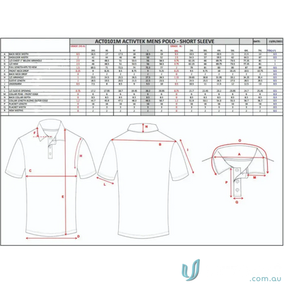 Polo shirt size chart for ERCC Junior White LS Polo at Ringwood Cricket Club East Ringwood Cricket