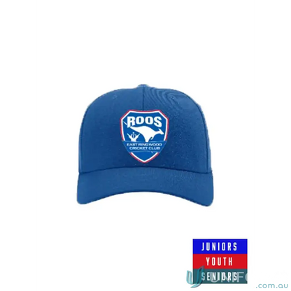 Blue ERCC Royal Cap featuring East Ringwood Cricket and Ringwood Cricket Club logo